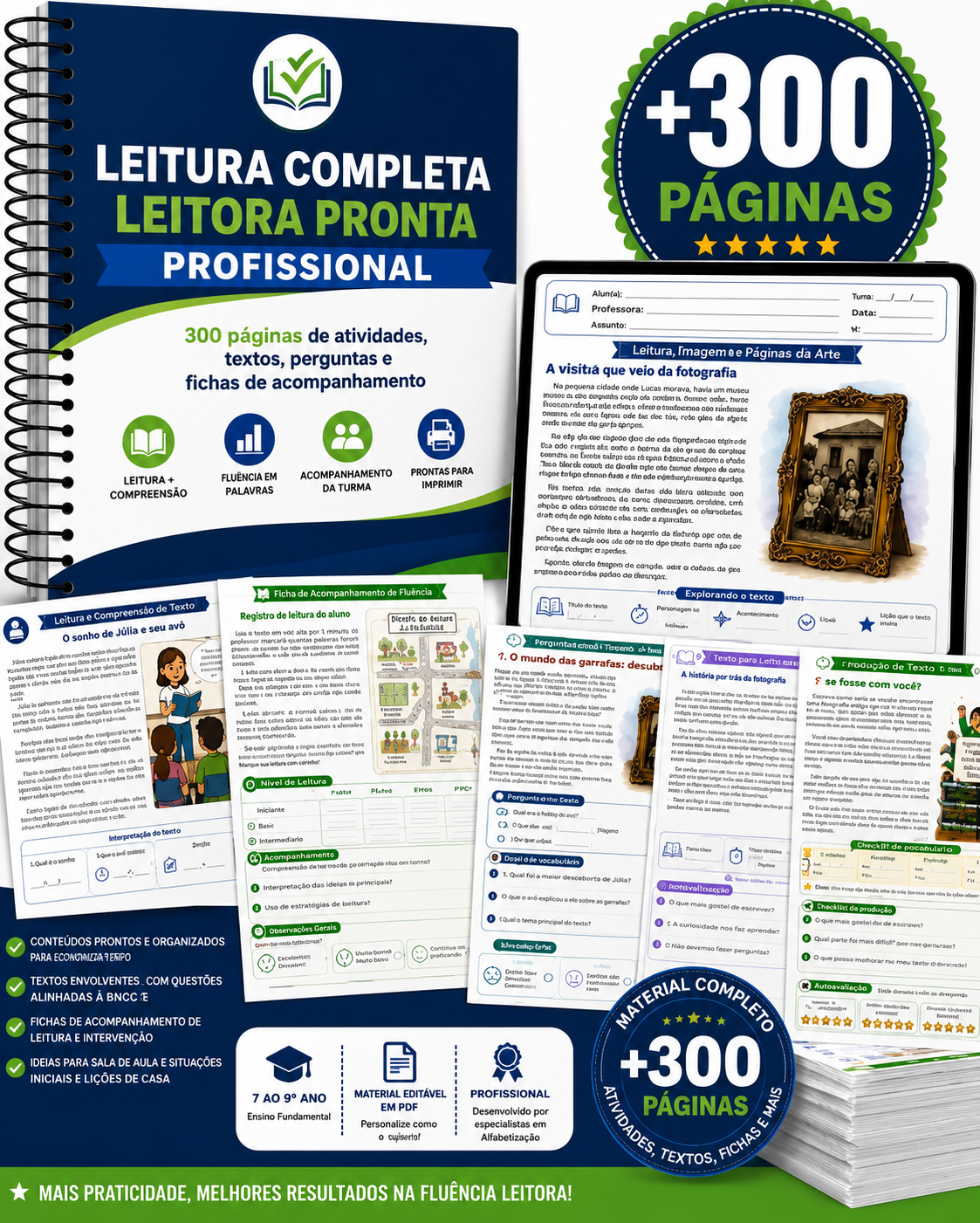 Kit Fluência Leitora Pronta Profissional - 300 páginas de atividades, textos, perguntas e fichas de acompanhamento