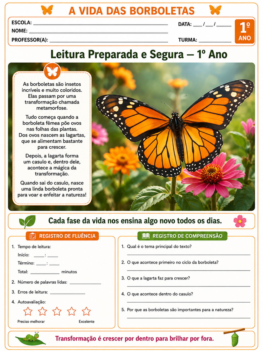 Exemplo de atividade de leitura do Kit Fluência Leitora Pronta