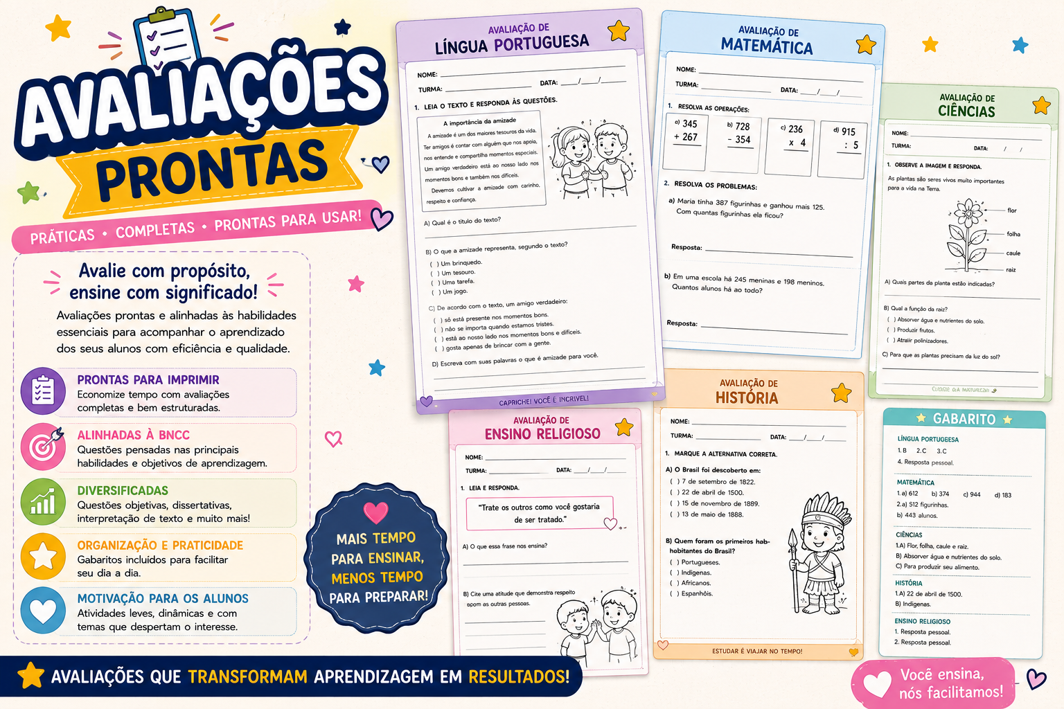 Bônus Avaliações Prontas - avaliações completas por disciplina
